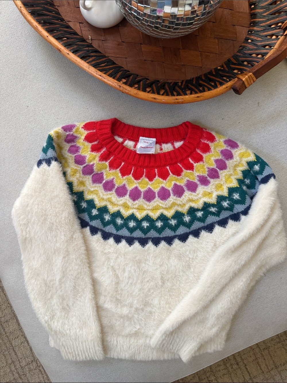 Hanna Andersson Fair Isle fuzzy Sweater with Multicolor Yoke